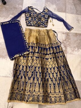 Blue and gold party Indian lengha